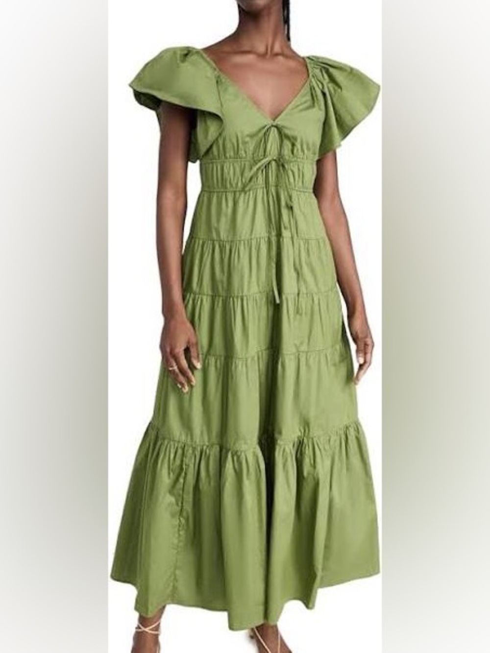 Moon River Olive Green Tiered Maxi Dress
